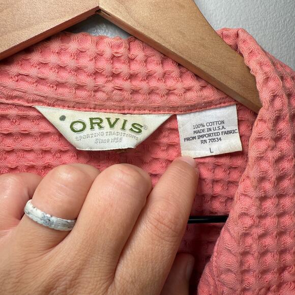 Orvis Women's Long Sleeve Button Waffle Weave Top Coral Pink Size Large - Picture 5 of 7